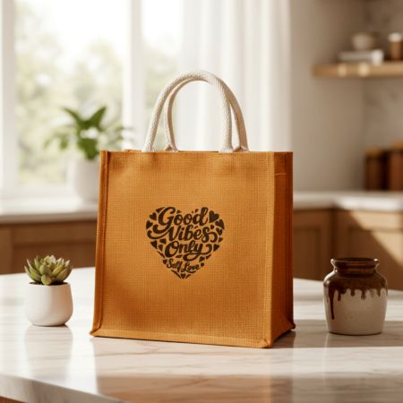 Good Vibes Only Heart Jute Tote Bag